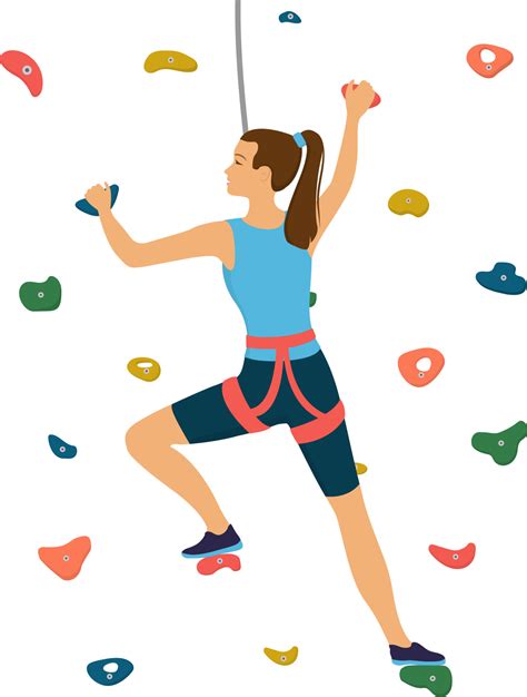 Woman Climbs On A Climbing Wall In A Climbing Gym Vector Cartoon