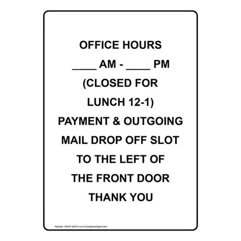 Vertical Sign Custom Office Hours Am Pm Closed