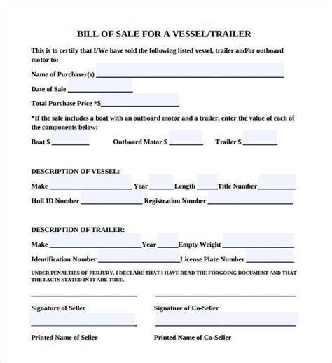 The boat trailer bill of sale should mention year built, color, make, model, number, body style, vin, length, width, number of axles, and gvwr. how to write a bill of sale for a trailer - Bill of Sale