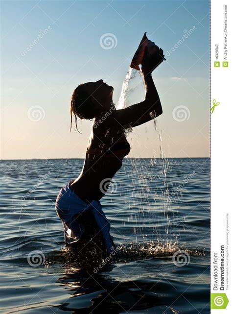 Young Girl Has A Shower Bath In Sea Stock Image Image Of Shower Face