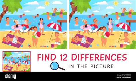 Find Difference 12 Differences In Picture With Happy Kids On Beach