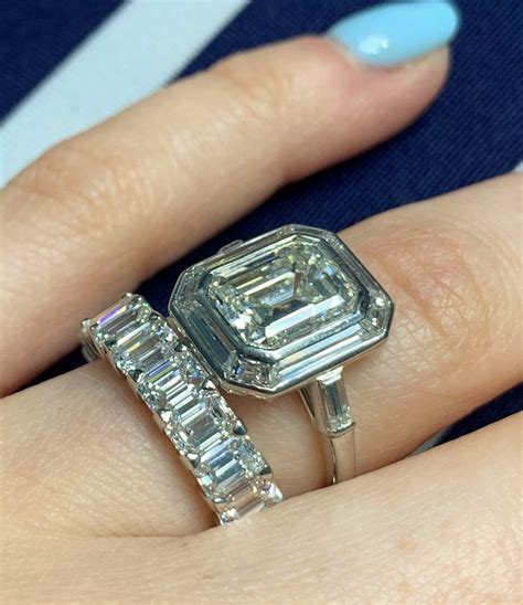 Emerald Cut Ct Baguette Halo Diamond Engagement Ring In Platinum New York Jewelers Chicago
