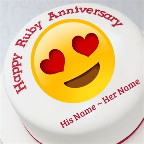 Happy Ruby Anniversary Funny Emoji Cake With Your Name In 2020 Happy