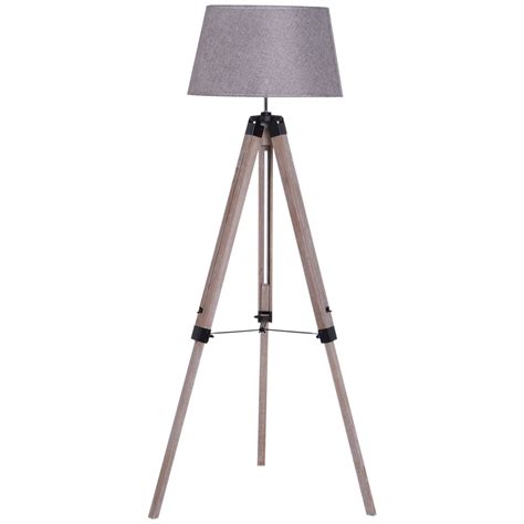 W26 × d26 × h59cm. HOMCOM Wooden Adjustable Tripod Free Standing Floor Lamp Bedside Light E27 Bulb Compatible ...