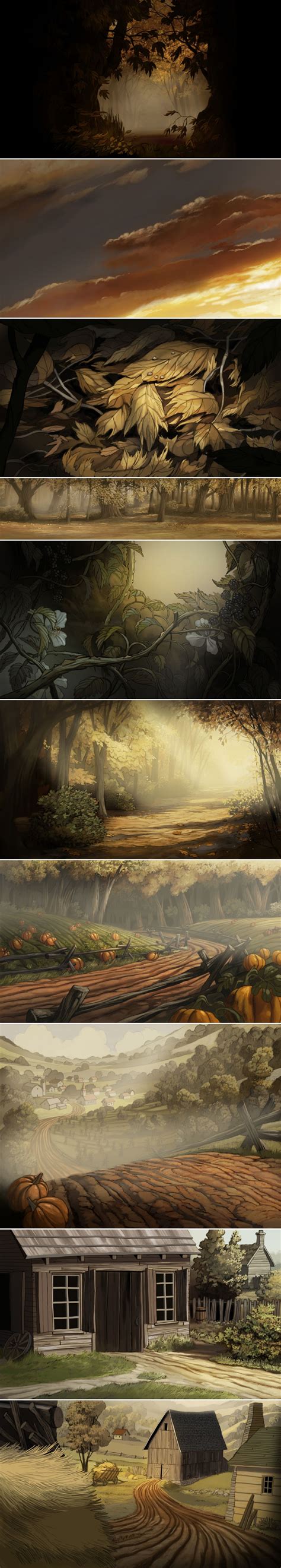 Some Backgrounds I Designed And Painted For Over The Garden Wall Chapter Hard Times At The