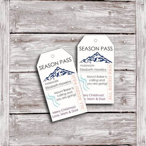 Ski Lift Ticket T Tag Printable Winter Place Cards Etsy