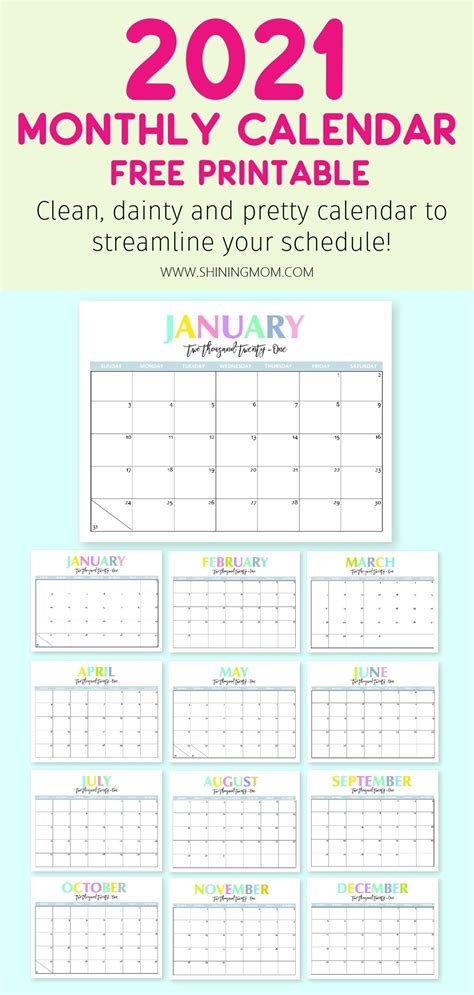 Calendars And Planners Instant Download 2021 Simple Monochrome Poster