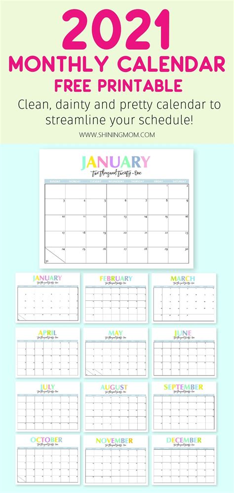 Imom's 2021 free printable calendars for kids is here! Free Printable 2021 Calendar: So Beautiful and Colorful ...