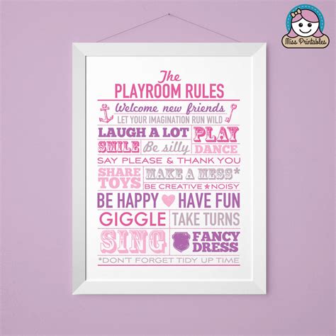 Playroom Rules Printable Poster In Pinks And Purples Instant Etsy