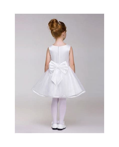 Plain White Satin And Tulle Short Flower Girl Dress With