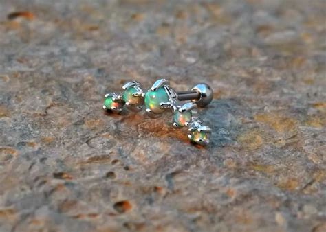 Light Green Fire Opals Stud Cartilage Earring Fire Opals Piercing G