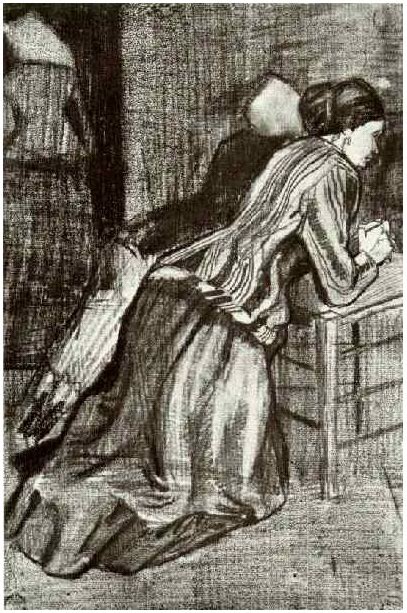 Two Women Kneeling By Vincent Van Gogh 1673 Drawing