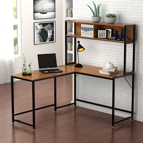 Buy TribeSigns L Shaped Desk With Storage Corner Desk With Hutch For Home Office Walnut Online