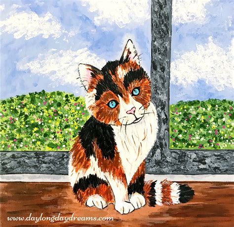 Calico Cat Original 12 X 12 Inch Painting By Daylong Daydreams