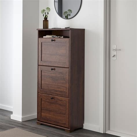Ikea bissa shoe cabinet with 2 compartments, black, brown. BRUSALI Shoe cabinet with 3 compartments - brown - IKEA