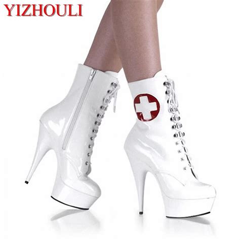 Ultra 15cm Sexy Lace Up High Heel Shoes Women Pu Leather Boots Back Zipper Ladies Ankle Boots