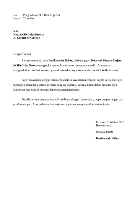 Contoh Surat Pernyataan Keluar Anggota Koperasi Delinewstv