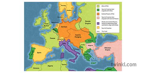 Map Of Europe In 1914 Sejarah Wwi Sekunder Twinkl