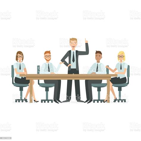 Managers Sitting On Meeting Teamwork Illustration Stock Illustration