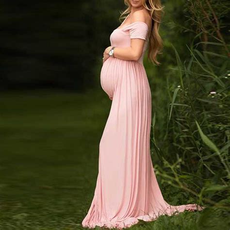 Pink Off The Shoulder Maternity Dresses Maxi Sunifty