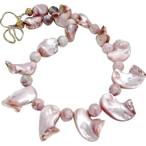 Pink Mother Of Pearl Shell Necklace From Carolbarrettjewelry On Ruby Lane