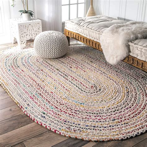 White Multicolored Cotton Hand Braided Rug With Oval Shape Etsy