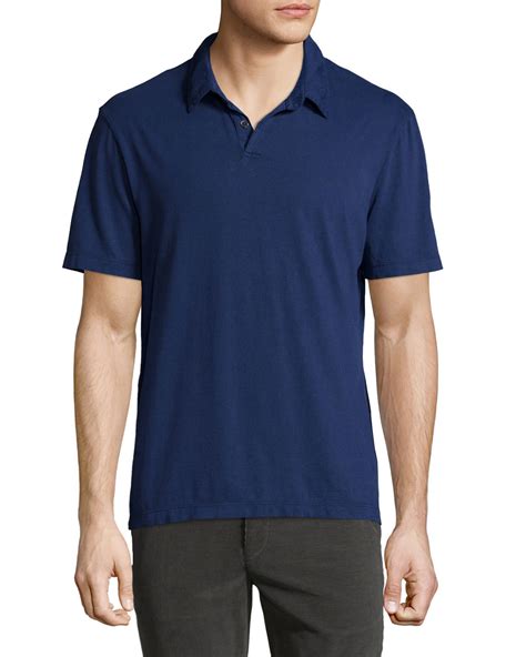 Lyst James Perse Cashmere Short Sleeve Polo Shirt In Blue For Men