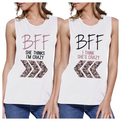 365 Printing Bff Floral Crazy Bff Matching Tank Tops Womens White
