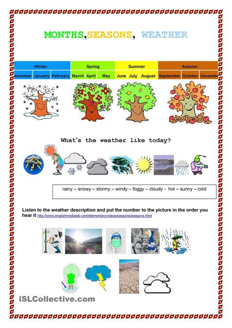 Month Seasons Weather Seasons Worksheets Weather Vocabulary What