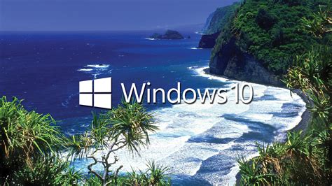 Windows 10 White Text Logo On The Tropical Shore Wallpaper Computer
