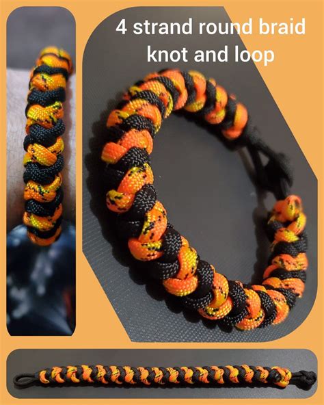 Essential paracord braids and knots. Here is a 4 strand round braid knot and loop in atomic & black. in 2020 | 4 strand round braid ...
