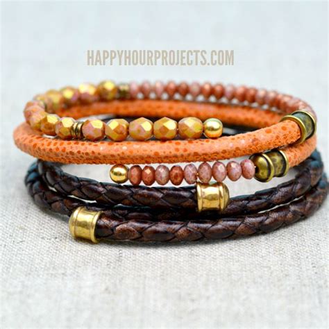 Add in a few simple supplies and you are good to go! DIY Leather Bangle Bracelet - Happy Hour Projects