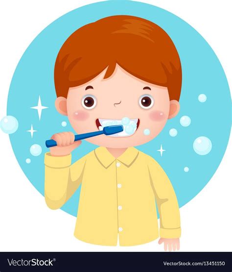 Vector Illustration Of Cute Boy Brushing His Teeth Download A Free