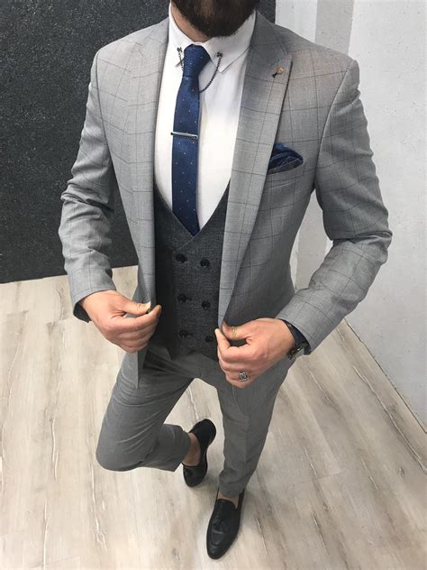 buy gray slim fit plaid suit by with free shipping