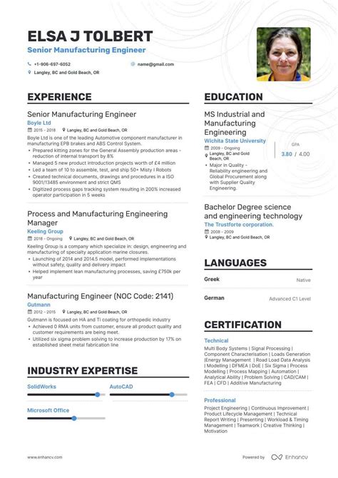 Ensuring the streamlined operations of client projects through. DOWNLOAD: Manufacturing Engineer Resume Example for 2020 | Enhancv.com