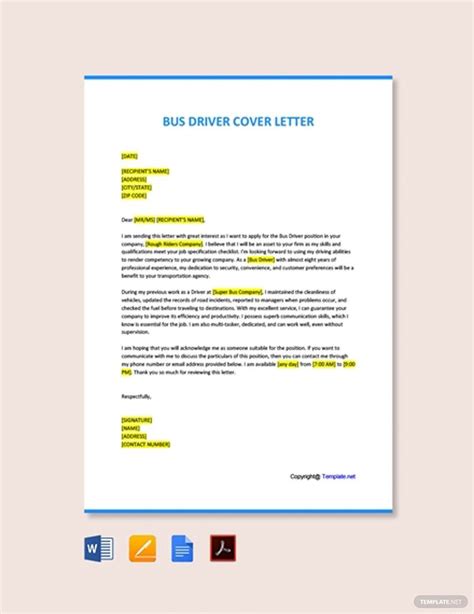 Free Bus Driver Cover Letter Pdf Template Download