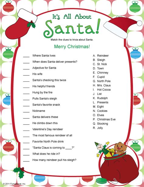 Printable Its All About Santa Christmas Trivia Christmas Games
