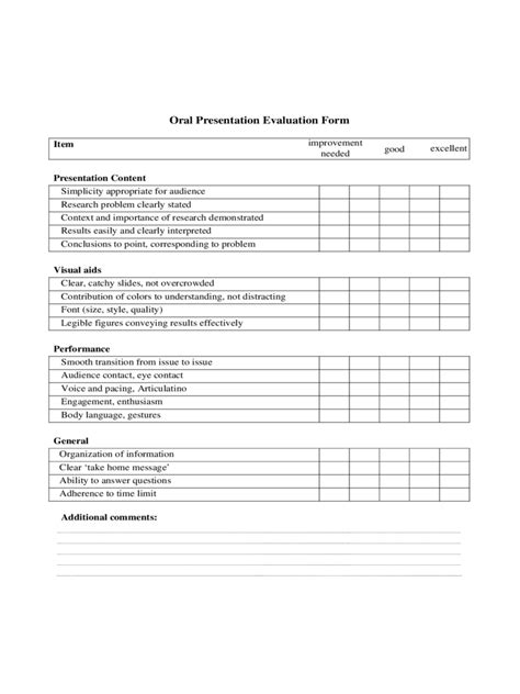 Oral Presentation Evaluation Form 2 Free Templates In