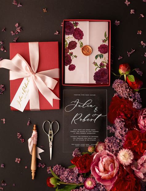 Romantic Red Box Wedding Invitations Elegant Acrylic Plexi Wedding