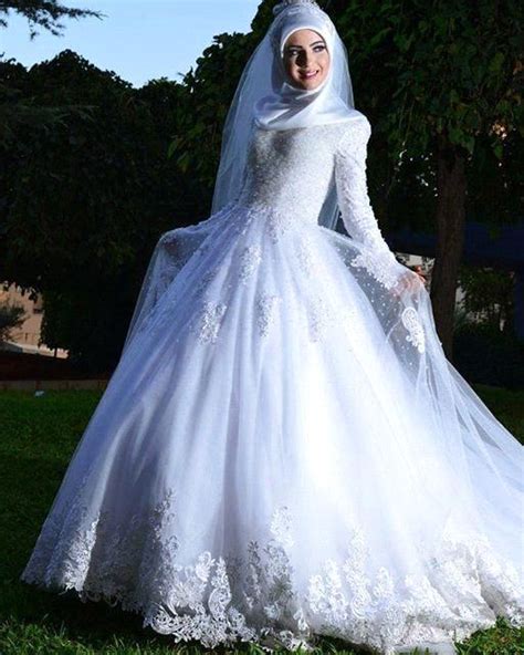 100 Real Samples Muslim Hijab Wedding Dress 2017 Long Sleeves Lace