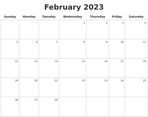February 2023 Make A Calendar