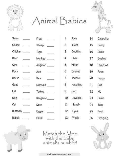 Match The Mom With Baby Animals Number Animal Baby Shower Games Baby
