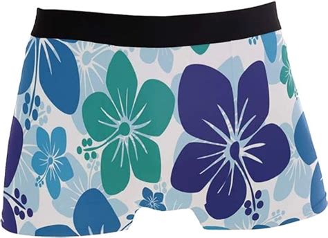 Mens Hawaiian Hibiscus Floral Blue Purple Box Briefs Underwear Shorts
