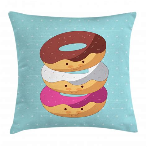Anime Throw Pillow Cushion Cover Kawaii Cartoon Style Colorful Donuts