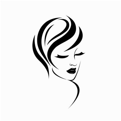 Short Hair Style Icon Logo Women Face Illustrations Royalty Free