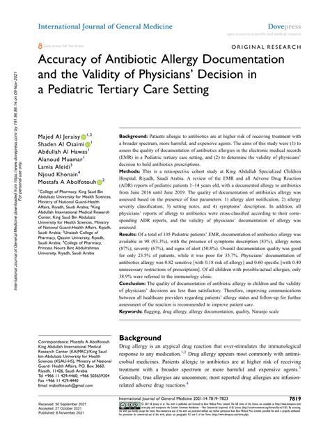 Pdf Accuracy Of Antibiotic Allergy Documentation And The Validity Of
