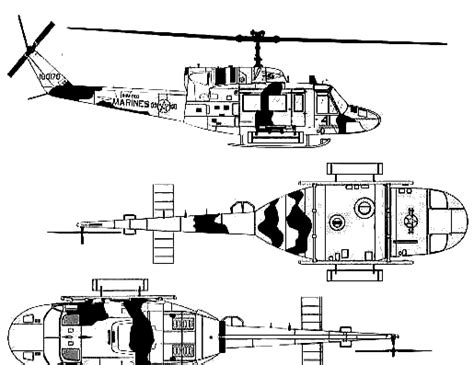 Bell 212 Uh 1n Huey Gunship Helicopter Drawings Dimensions Figures