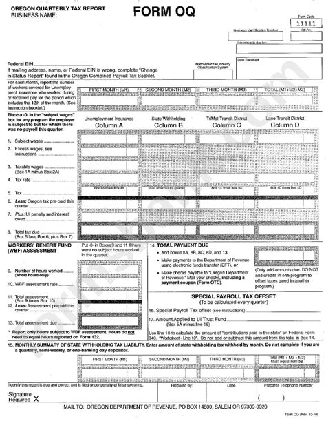 Form Oq Oregon Quaterly Tax Report Printable Pdf Download