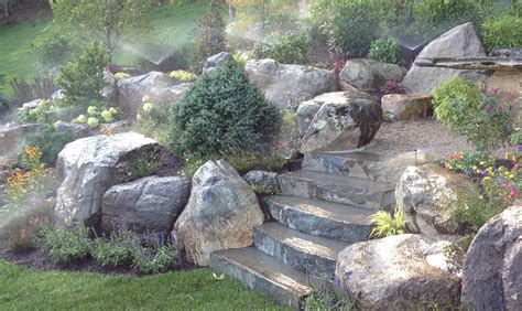 If your rock garden is built on an incline, stone steps are a natural choice for garden enhancements. Rock Garden Ideas Stone Photograph | decorative garden stone