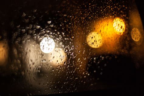 Black Bokeh Drops Of Water Glass Lights Night Rain Raindrops